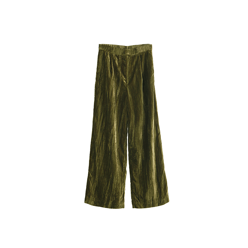 Olive Velvet Wide Leg Pants