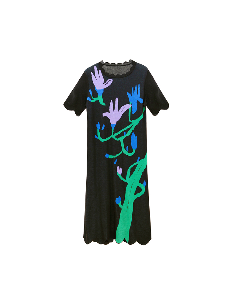jacquard knitted tencel mid length dress