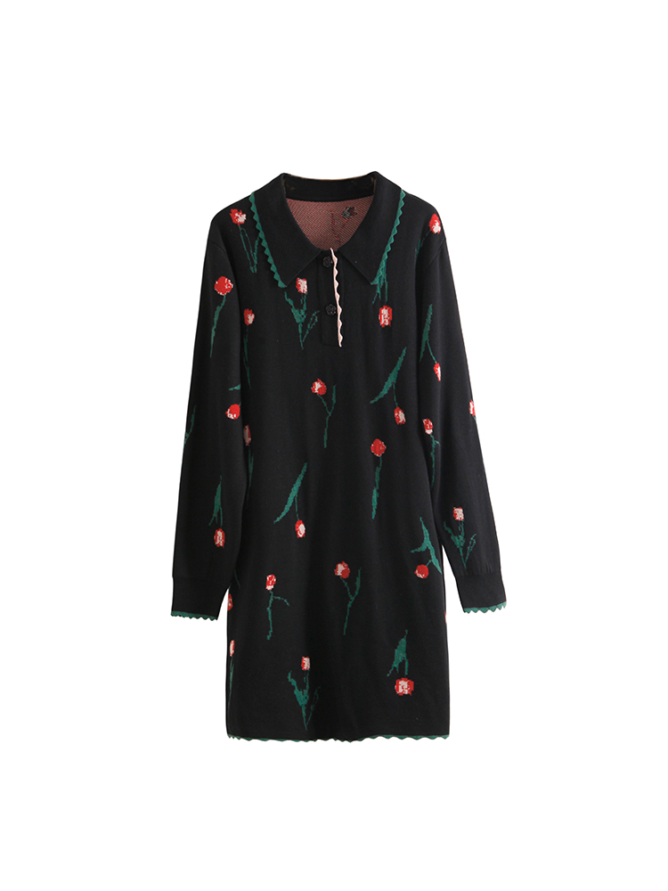 Tulip jacquard wavy loose wool dress